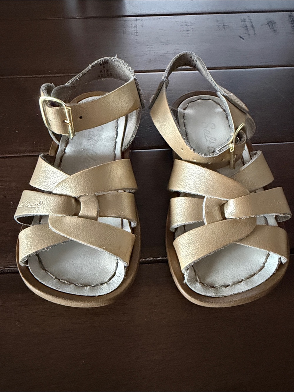 Salt Water Sandals by Hoy Toddler Size 6. Light Matte Gold